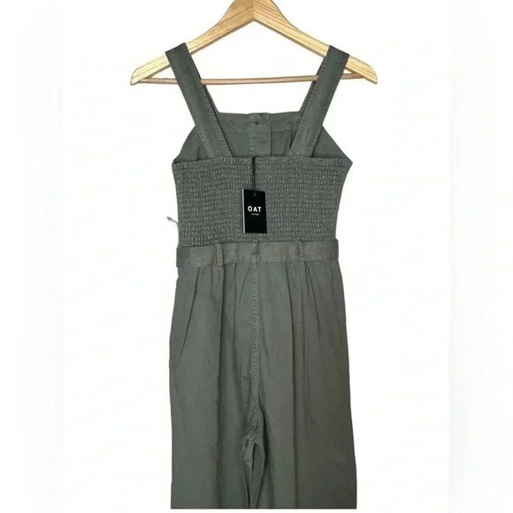 OAT New York Womens XS Smocked Sleeveless Belted Jumpsuit One Piece Olive Green - Picture 8 of 11